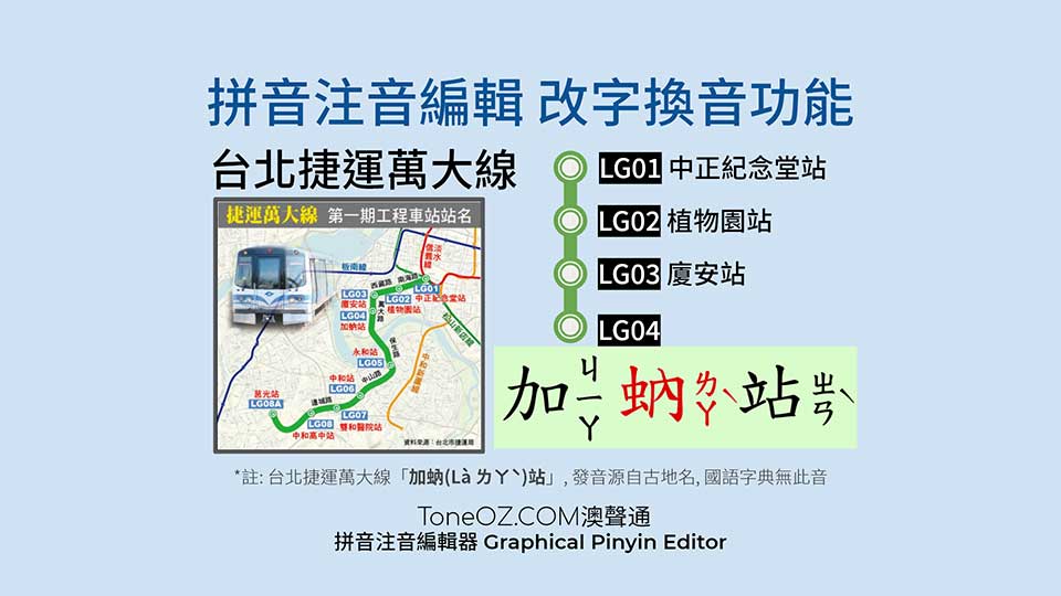 捷運萬大線 加蚋(Làㄌㄚ\)站 如何打出國字配注音?
